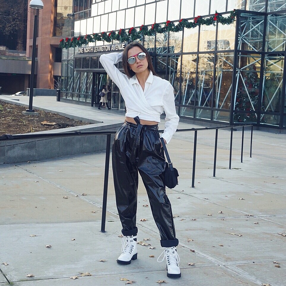 get the look: patent paperbag trouser